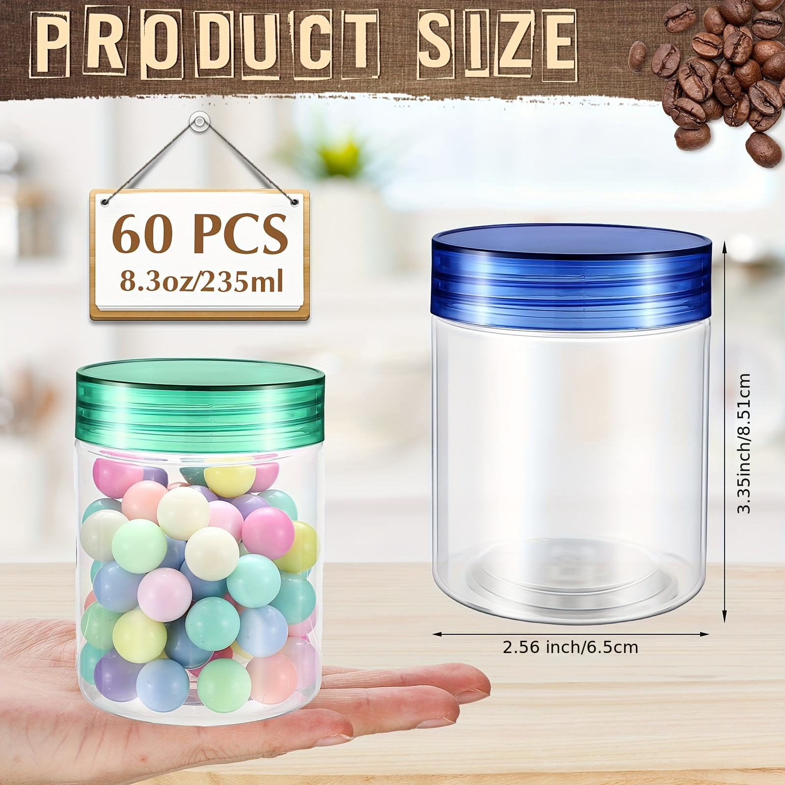 Mason Jar 8Oz - 60pcs 8 Oz Plastic Jars With