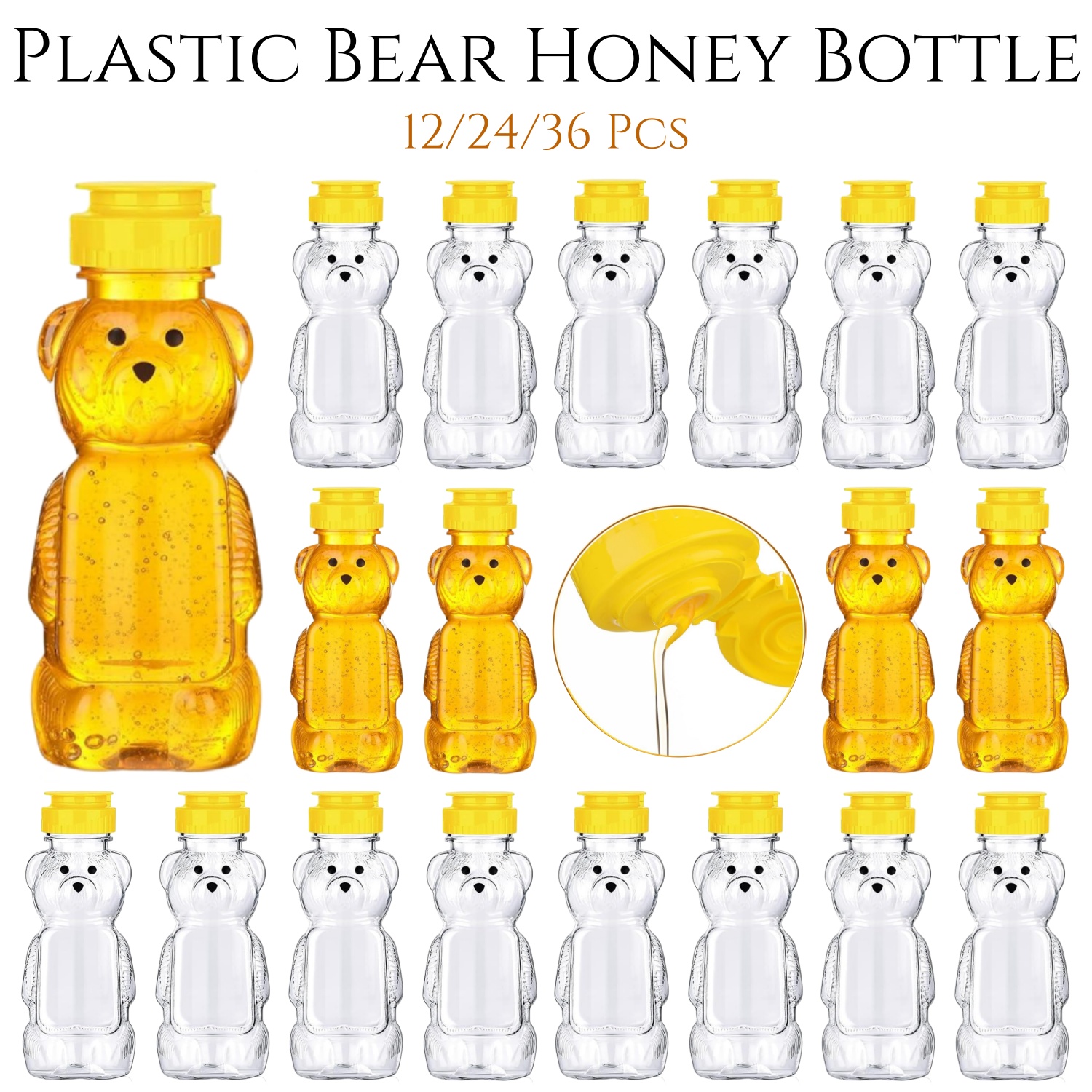 Mason Jar 8Oz - 12-36pcs Plastic Bear Honey Jars, 8