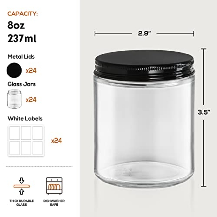 Pack 8 OZ Thick Glass Jars wit - Mason Jar 8Oz ulasan dan harga
