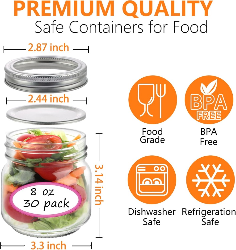 30 Pack 8 oz Mason Jars with L - Mason Jar 8Oz ulasan dan harga