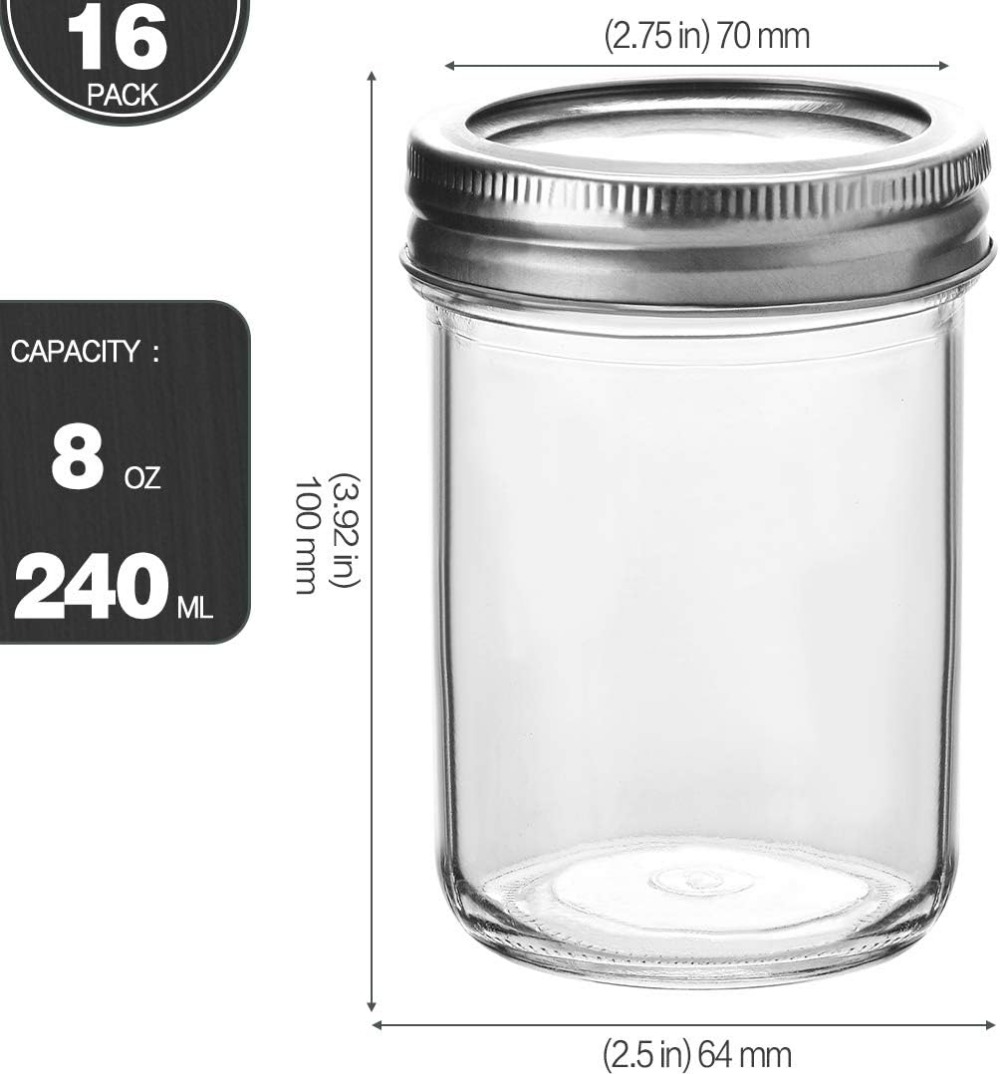 8 oz Mason Jars with Lids, 16  - Mason Jar 8Oz ulasan dan harga