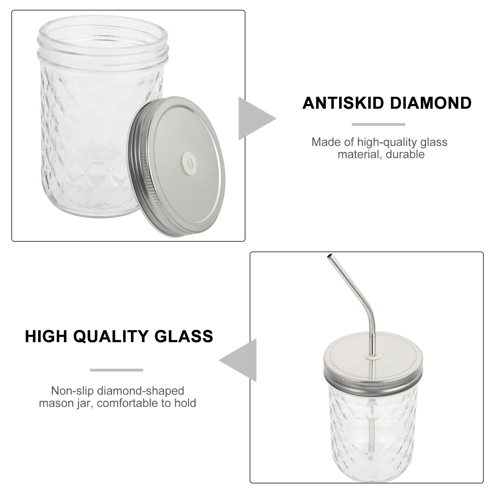 1Set Premium Diamond-Textured  - Mason Jar 8Oz ulasan dan harga